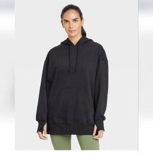 Women's Fleece Oversized Hooded Pullover Sweatshirt - JoyLab Black L